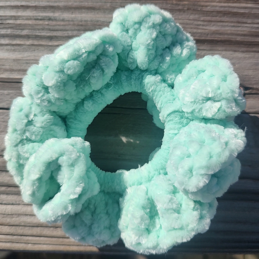 Mint Green Plush Hair Scrunchie with Fluffy Texture